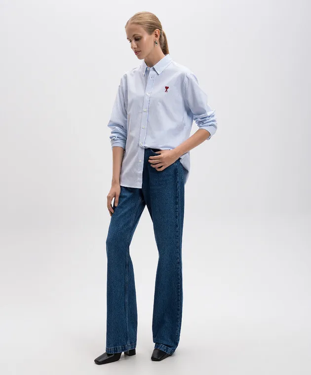 Ami Paris Blue shirt with Ami de Coeur embroidery
