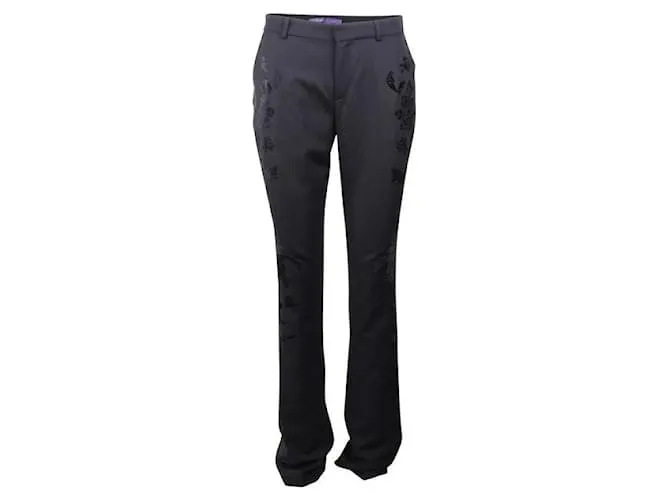 Autre Marque DISEÑADOR CONTEMPORÁNEO Pantalones con adornos florales de terciopelo Negro 