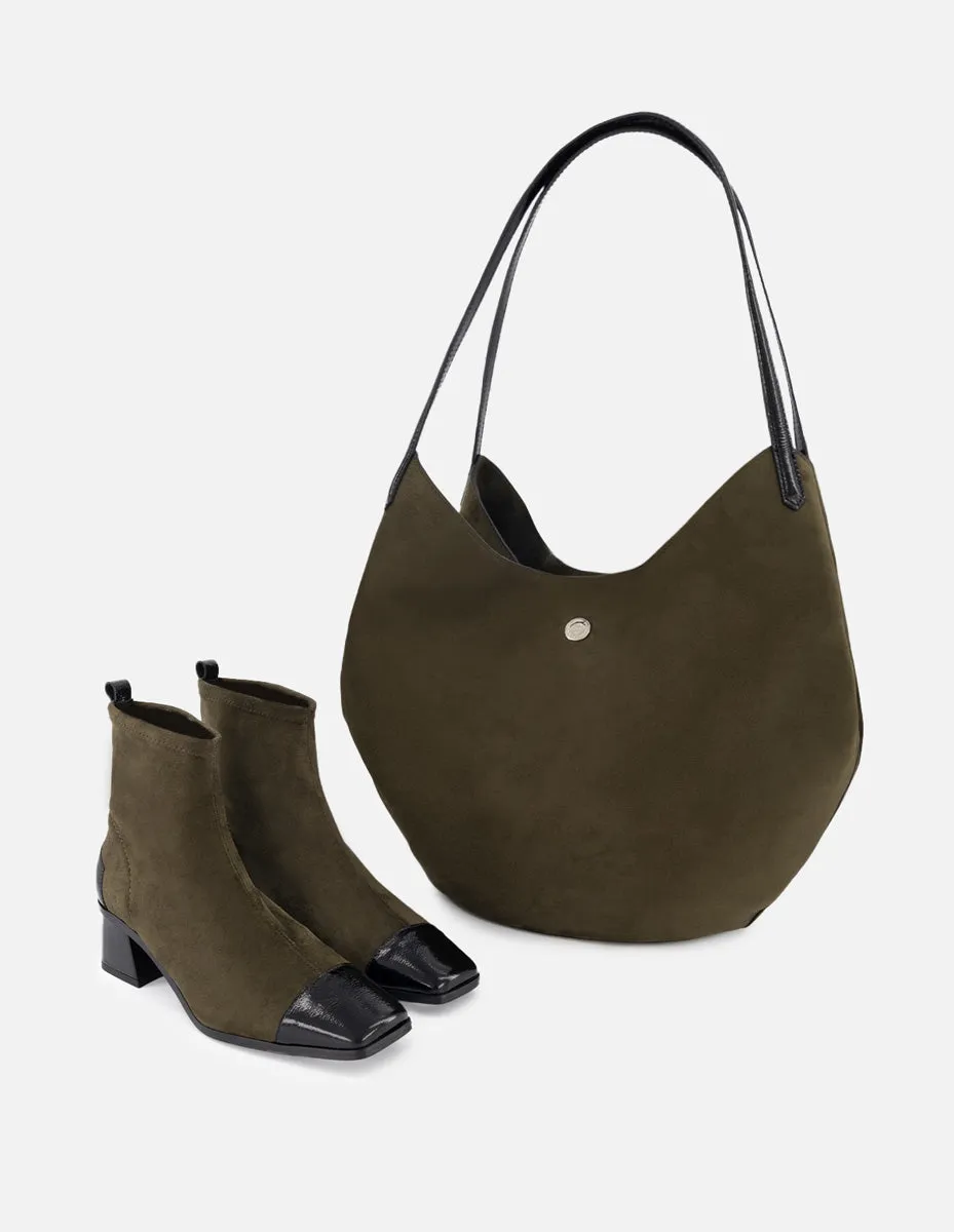 Bolso hobo de textil color verde para mujer con asa en charol