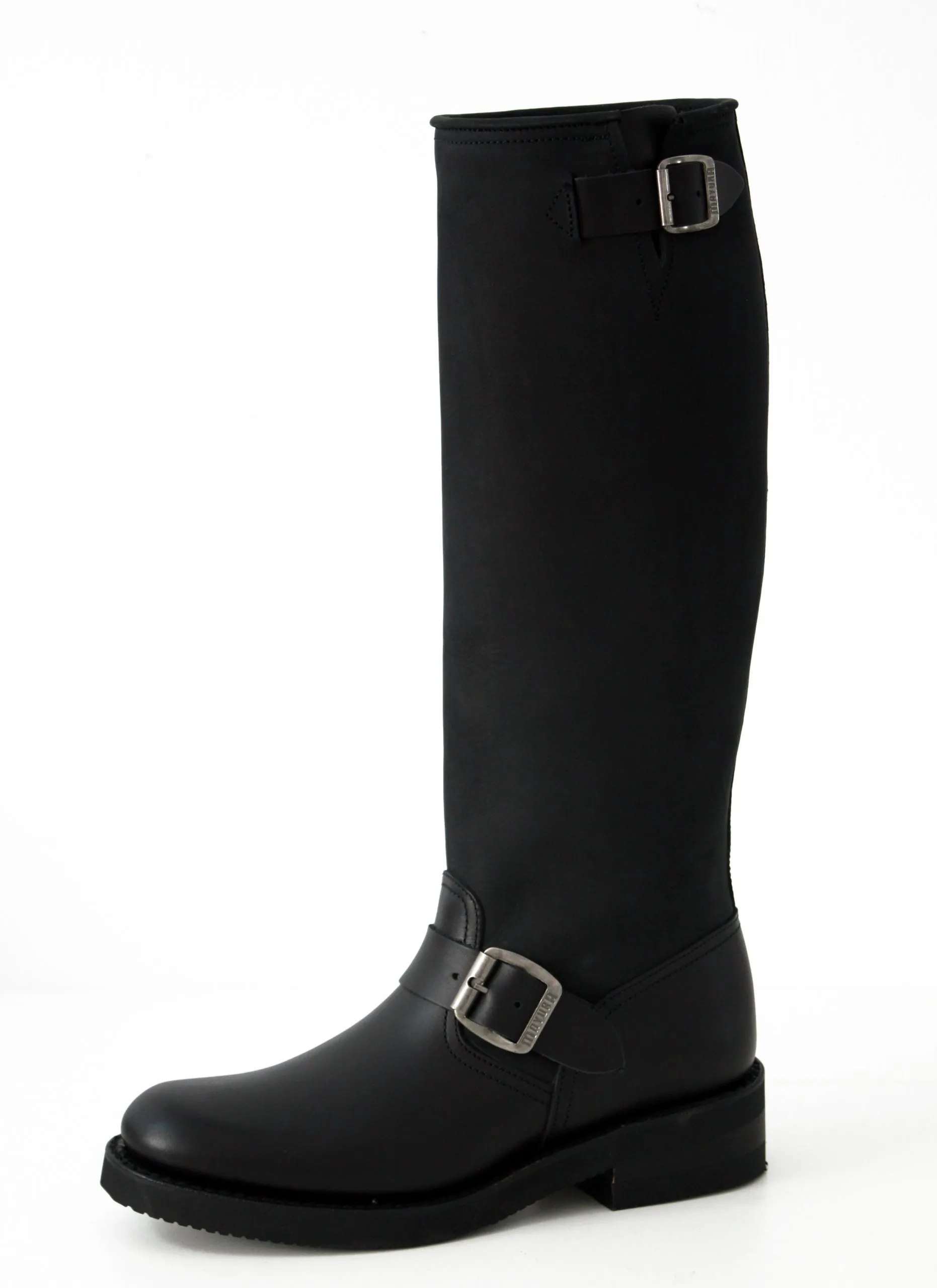 Bota motorista alta en cuero negro-