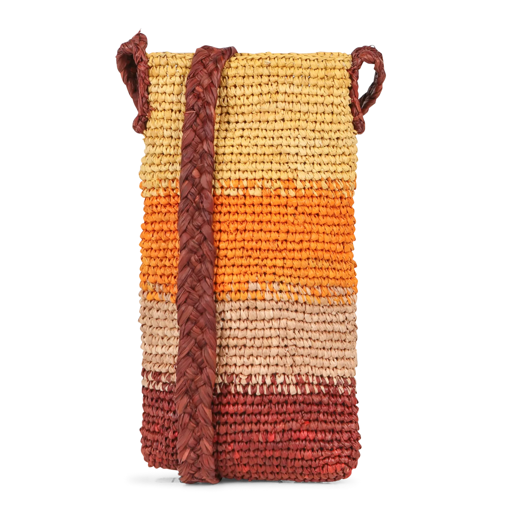 CAMALYA MELINA - Portateléfono con bandolera de rafia trenzada a rayas en multicolor