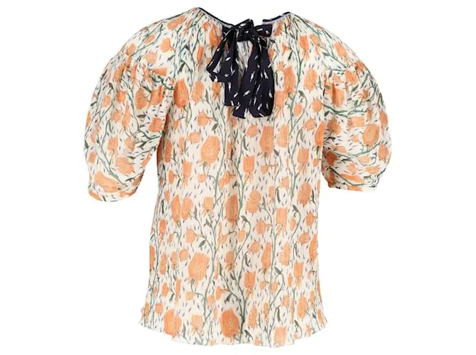 Chloé Top Chloe con mangas abullonadas y estampado floral en seda naranja 