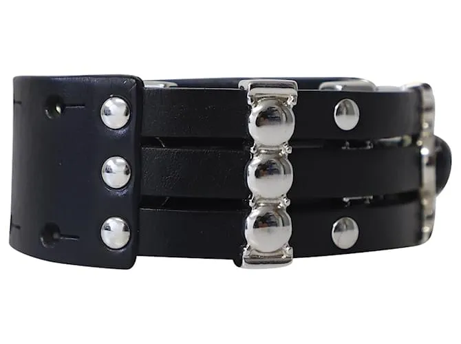 Cinturón Maje de Talle Alto con Metal en Cuero Negro 