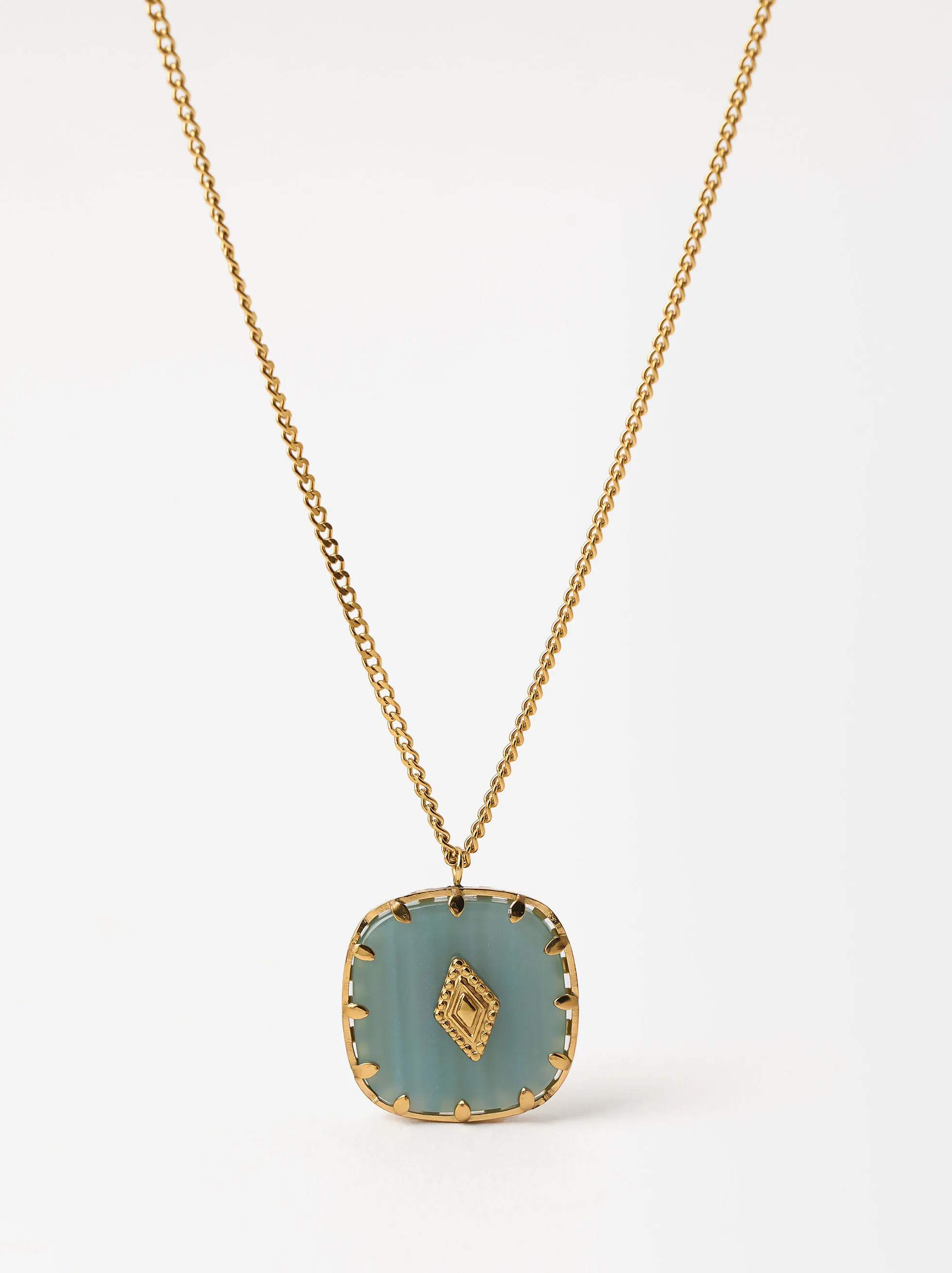 Collar Con Colgante De Piedra - Acero Inoxidable