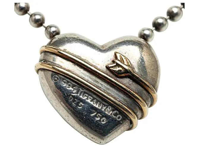 Collar con motivo de corazón y flecha de Tiffany & Co en plata SV925 y oro amarillo K18YG en muy buen estado 