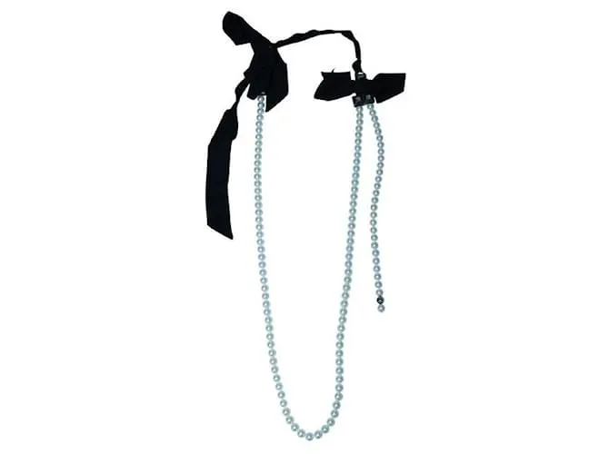 Collar Lanvin de perlas de imitación con lazos de tela Blanco 