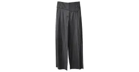 Emporio Armani Pantalones de pernera ancha con cintura asimétrica y botones en algodón negro 