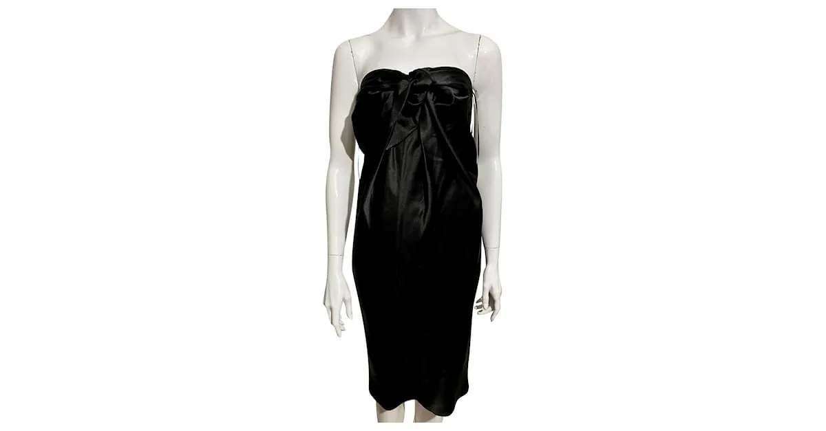 Halston Heritage Vestido de seda sin tirantes de seda martillada. Negro 