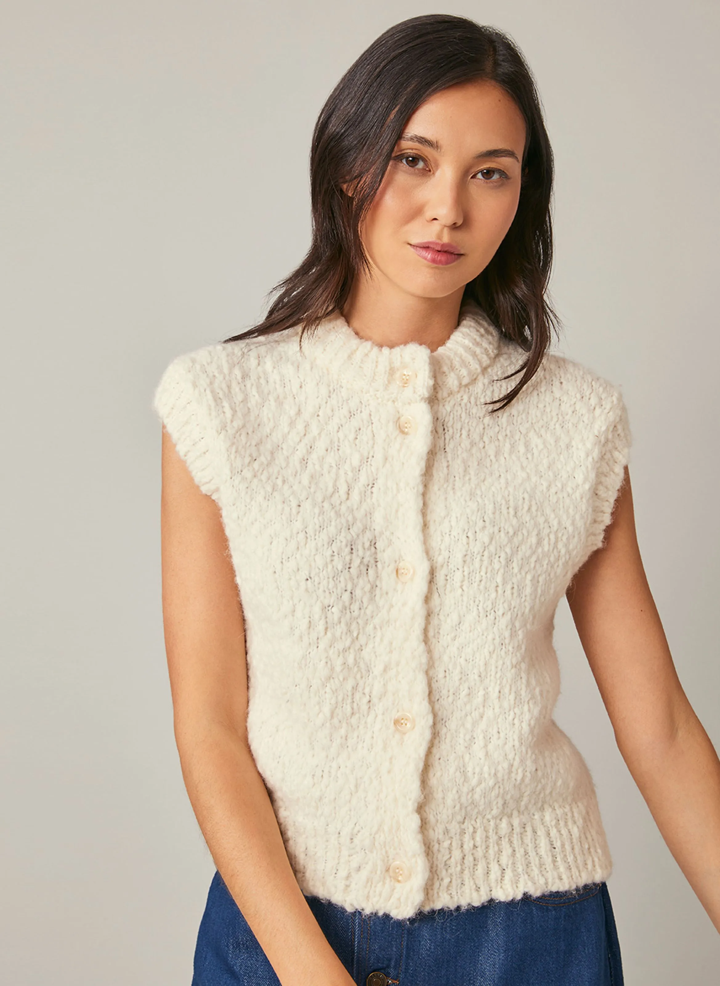 HARRIS WILSON ELA - Cárdigan de mezcla de lana con cuello redondo en blanco
