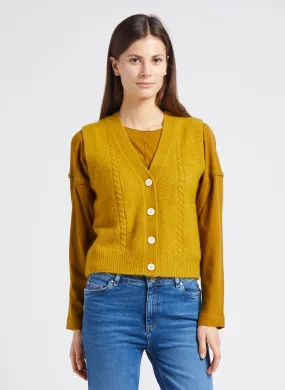 MAISON 123 LORIE - Cárdigan recto holgado sin mangas de mezcla de lana en beige