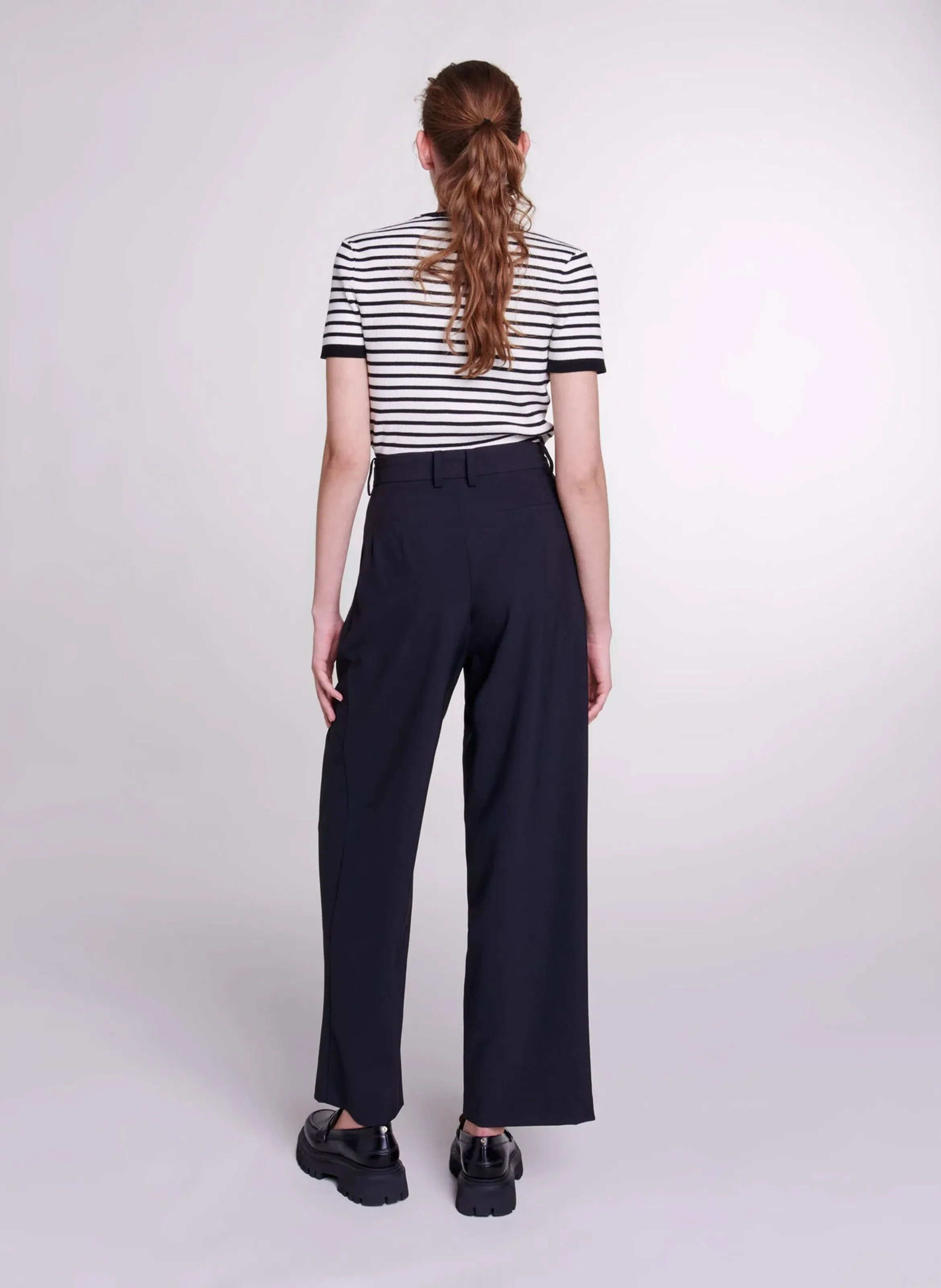 MAJE Pantalón ancho con cinturón en negro