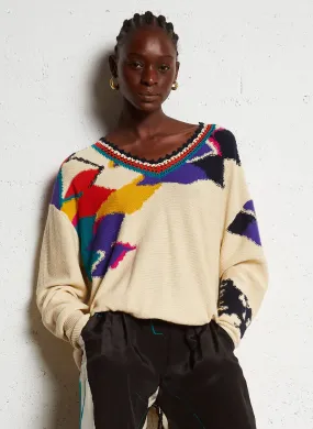 MES DEMOISELLES ATLEY - Jersey oversize con cuello redondo de mezcla de algodón en beige