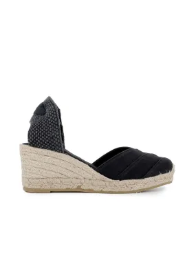 Sandalia yute algodon cintas anudadas mujer negro Gaimo