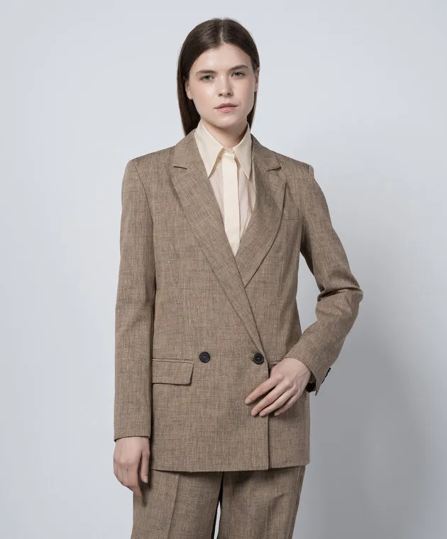 Solotre Brown double-breasted jacket with linen