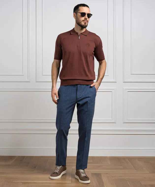Stefano Ricci Brown polo shirt with logo emblem embroidery