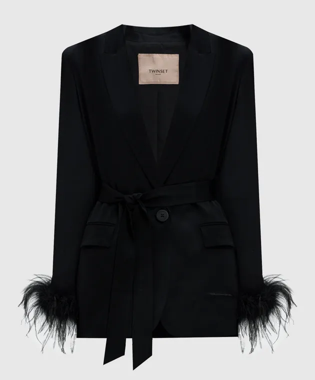 Twinset Black jacket with ostrich feathers