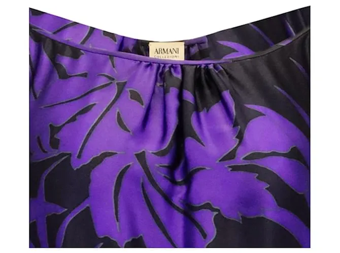 Vestido estampado con cinturón Armani Collezioni en seda violeta Púrpura 
