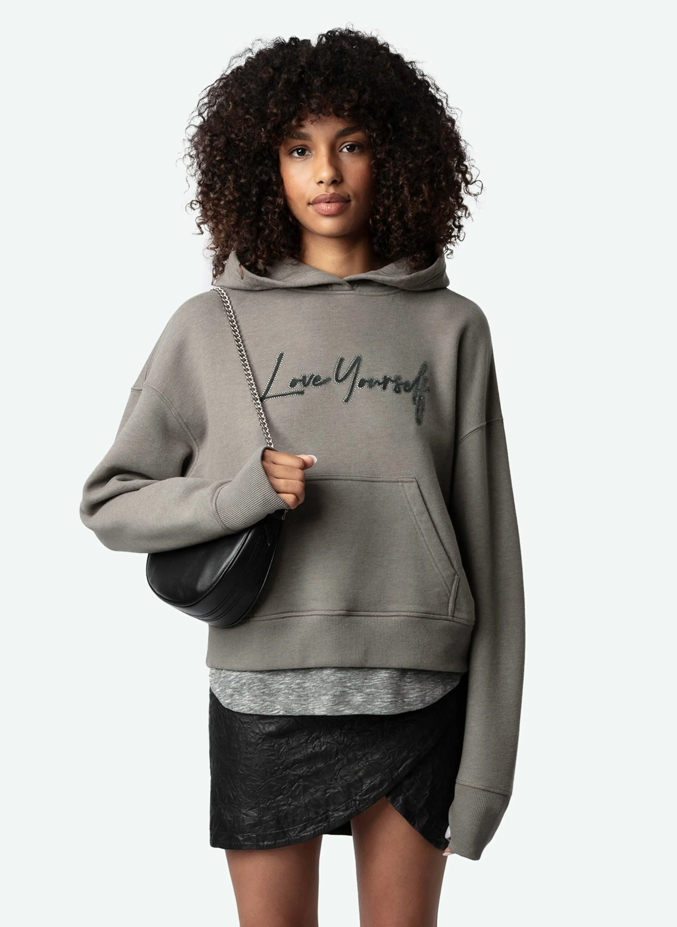 ZADIG&VOLTAIRE MIA - Sudadera estampada de mezcla de algodón orgánico con capucha en gris